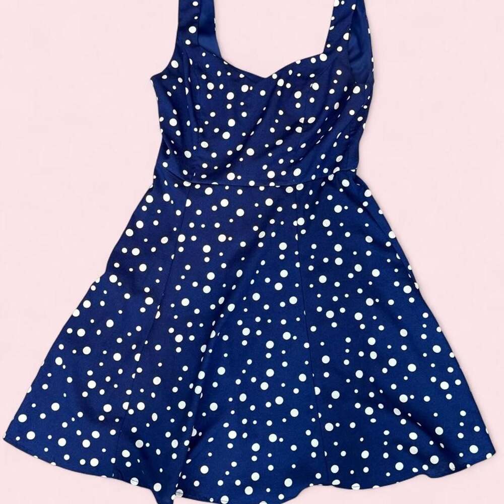 Forever 21 Navy Polka Dot Vintage Style Pinup Fit and Flare Dress